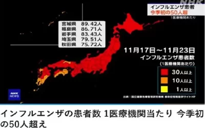 「地圖一片紅通通」日本流感再擴大！林氏璧曝「病毒分支」嘆疫苗白打嗎